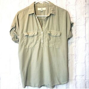 THREAD + SUPPLY Sage Green Quarter-Button Utility Style Blouse Small